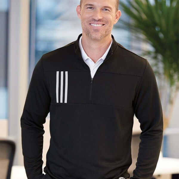 Men's 3-Stripes Double-Knit Quarter-Zip Pullover Thumbnail